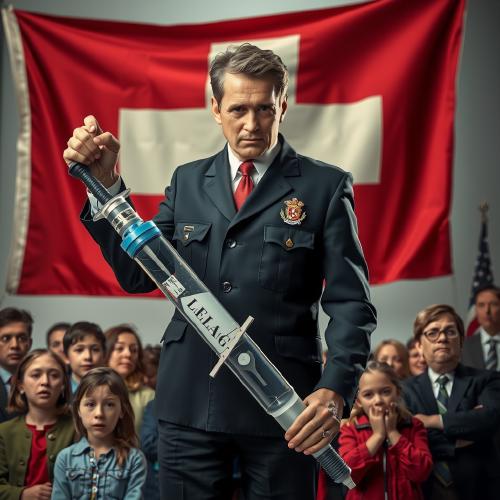 Health Secretary proudly displays the new "Autism Eradication Vaccine" while standing in front of a graph showing autism rates going down